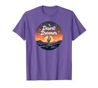 Desert Dreaming: Enchanting Sunset Cactus Landscape Art T-Shirt, Men, Purple Heather, S