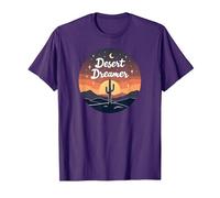 Desert Dreaming: Enchanting Sunset Cactus Landscape Art T-Shirt, Men, Purple, S