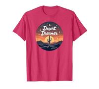 Desert Dreaming: Enchanting Sunset Cactus Landscape Art T-Shirt, Men, Red Heather, 3XL