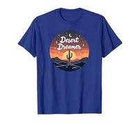Desert Dreaming: Enchanting Sunset Cactus Landscape Art T-Shirt, Men, Royal Blue, M