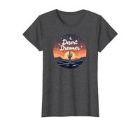 Desert Dreaming: Enchanting Sunset Cactus Landscape Art T-Shirt, Women, Dark Heather Grey, XXL