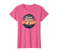 Desert Dreaming: Enchanting Sunset Cactus Landscape Art T-Shirt, Women, Pink Heather, S