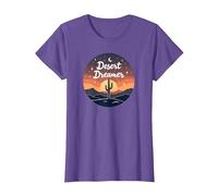 Desert Dreaming: Enchanting Sunset Cactus Landscape Art T-Shirt, Women, Purple Heather, XS