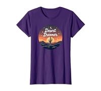 Desert Dreaming: Enchanting Sunset Cactus Landscape Art T-Shirt, Women, Purple, XS
