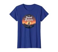 Desert Dreaming: Enchanting Sunset Cactus Landscape Art T-Shirt, Women, Royal Blue, L