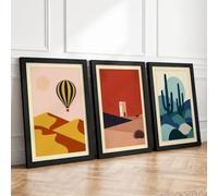 Desert Dreams Retro Set of 3 Framed Wall Art Prints A2 (59.4×42cm) Black,