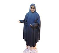 Desert Dress Overhead Abaya Ladies Womens Girls Prayer Clothes Hajj Umrah Salah Loose One Piece Travel (Blue)