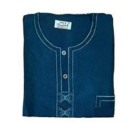 Desert Dress SS Checked Shirt Jacket Men's Casual Long Thobes Muslim Robe with Long Sleeves, Half Zip, Jubba Thobe Pocket, Button Collar, Thobe Linen Shirt Men's Short Sleeve (Dark Blue, 62)