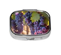 Desert Grapes Square Pill Box with Full Print Design - Portable Metal Travel Case for Vitamins & Medication, 2.2x1.6x0.7 Inch.