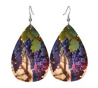 Desert Grapes Women's Teardrop Leather Earrings, Hook 925 Silver Plated, Holiday Accessories
