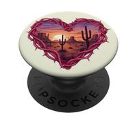 Desert Heart Cactus Sunset Southwest Romance Wall Art PopSockets Adhesive PopGrip