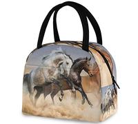 Desert Horses Run Gallop Insulated Lunch Tote Bag, Reusable Multi-Pocket Container Cooler Bag for Women&Men School Work Picnic Outdoor Travel
