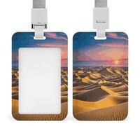 Desert Landscape Badge Holder Waterproof Plastic ID Card Badge Holders with Lanyard Vertical Card Case Protector Pouch Clear Window Work Badges for Women Men