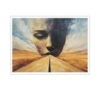 Desert Landscape Canvas Wall Art Surreal Abstract Face Close-Up Painting Print Modern Artworks Mural Pictures for Home Office Decor 40x50cm Frameless