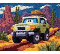 desert landscape DIY Latch Hook Rug Kits for Adults,Cartoon off-road vehicle,Tapestry Pre-Printed Patterns Carpet Needlework Crochet Yarns Latch Hooking Mat Cushion for Home Decor,80x160cm