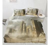 Desert Landscape Duvet Cover Double Size,Civilization Stone Pillars Bedding Set for Kids Teens Couple Adults Room Decor,Ancient Architecture Comforter Cover 2 Pillowcase,No Comforter