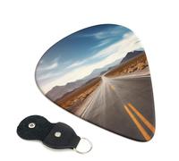 Desert Landscape Highway Guitar Picks 6 Pack with Leather Guitar Pick Holder Keychain, Plectrum Key Fob Cases Bag, Abstract Art Plectrum for Acoustic Electric Guitar, Ukulele 0.46mm