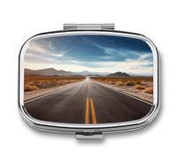 Desert Landscape Highway Pill Box Medicine Pill Organizer Small Pill Case Travel Pill Container Portable Pill Case for Pocket 2 Compartment Pill Holder Pill Boxes for Travel