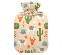 Desert Llama Cactus Beige Hot Water Bottle with Cover for Pain Relief Bed Warmer for Period Cramps, 1L