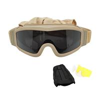 Desert Locust Goggle, Outdoor Sports Military Tactical Airsoft Goggles Alpha Ballistic Goggles Windproof Sand Proof Impact Proof with 2 Lens and Cloth Bag, Khaki