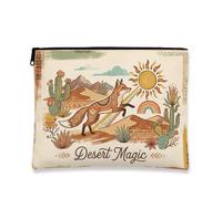 Desert Magic Makeup Bag, Bohemian Vintage Cosmetic Travel Pouch for Women, Portable Canvas Zipper Organizer, Summer Skincare Toiletry Bag, Brown, 7x9 Inch, Desert
