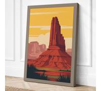 Desert Monument Retro Canvas Wall Art Print 24x16 Inch (61 x 41 cm)
