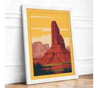 Desert Monument Retro Framed Wall Art Print A4 White | Ready to Hang, Premium Gi Paper, Fade-Resistant Inks, Securely Packaged, UK Made