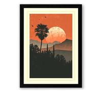 Desert Moon Rising Boho Framed Wall Art Print A2 (59.4×42cm) Black, Wall Decor for Living Room, Bedroom, Office & Home, Ready to Hang, Art Gift