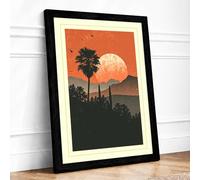 Desert Moon Rising Boho Framed Wall Art Print A3 Black | Ready to Hang, Premium Gi Paper, Fade-Resistant Inks, Securely Packaged, UK Made