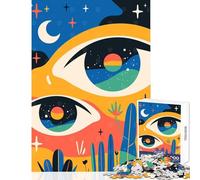 Desert Night Eyes Surreal Abstract Minimalist Art 1000 Piece Jigsaw Puzzle for Teenagers Support Memory Strength And Retention Gentle Calm Leisure Activity (50X75cm)