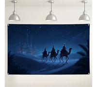 Desert Night Scene Backdrop, Camel Caravan Decorative Wall Hanging, Starry Sky Photography Background for Events Party Supplies 71x43 Inch