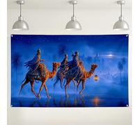 Desert Night Scene Backdrop, Camel Caravan Fantasy Decorative Background, Ethereal Indoor/Outdoor Photo Booth Supplies for Events and Parties 71x43 Inch