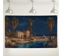 Desert Oasis Landscape Backdrop, Tropical Palm Tree Photography Background, Rustic House Scene for Events, Summer Party Decorations 71x43 Inch