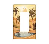 Desert Oasis LLamas Decorative Switch Cover 1 Gang Single Rocker, Anime Cartoon Camel Wall Plate Cover, Standard Size, Summer Western Palm Electrical Faceplate for Bedroom Living Room Decor