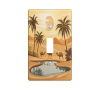Desert Oasis LLamas Decorative Switch Cover 1 Gang Single Toggle, Anime Cartoon Camel Wall Plate Cover, Standard Size, Summer Western Palm Electrical Faceplate for Bedroom Living Room Decor