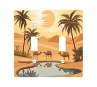Desert Oasis LLamas Decorative Switch Cover 2 Gang Double Toggle, Anime Cartoon Camel Wall Plate Cover, Standard Size, Summer Western Palm Electrical Faceplate for Bedroom Living Room Decor