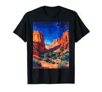Desert Oasis Palm Tree Red Rock Canyon Starry Sky Landscape T-Shirt