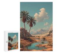 Desert Oasis with Palm Trees Jigsaw Puzzle, 1000 PCS, Indoor Activity for The Home, A Rewarding Pastime for Dedicated Jigsaw Fans, at Home