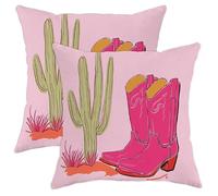 Desert Pillow Covers Set of 2, Peach Cowboy Boot Decorative Cushions, Summer Southwestern Style Throw Pillows for Home Sofa Couch Decor 18x18 Inch