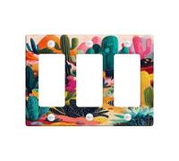 Desert Plants Light Switch Cover Plates/Outlet Covers, Vibrant Green and Peach Cacti for Home Decor, Thermoplastic Wall Plates, Standard Size 3 Gang Wall Plate