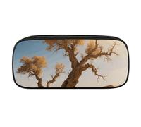 Desert Poplars Pencil Case Waterproof Leather Pencil Pouch Multi-purpose Aesthetic Makeup Bag Cute Pen Bag Large Cosmetic Bag for Office Stationery, Travel