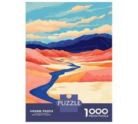 Desert River Mountains Boho Minimalist Art Illustration Adult Paper Puzzle, Landmark Urban View, Relaxing Challenge, Matte Printed Jigsaw, Family Night Game for Families, Adult Puzzle, 52x38cm/1000pcs