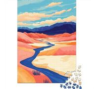 Desert River Mountains Boho Minimalist Art Illustration Jigsaw Puzzle 1000 Pieces, Vintage Architecture Destination, for Travel Lovers, Decorative Artwork, Adult Puzzle, 38x26cm/1000pcs