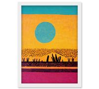 Desert Roadside Oasis Modern Pop Art Surreal Landscape Artwork Framed Wall Art Print A4 Artery8 White One Size