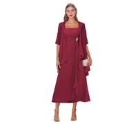Desert Rose 2 Pieces Chiffon Mother of The Bride Dresses with Jacket Square Neck Half Sleeve Ruffle Formal Evening Gown 12