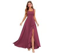 Desert Rose Wonen's Square Neck Chiffon Bridesmaid Dresses Spaghetti Straps Long Formal Evening Gown A Line Wedding Guest Dress with Slit 16