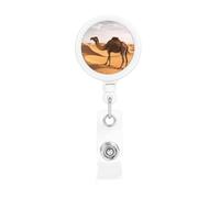 Desert Sand Camel Badge Reel Retractable Badge Holder with Keychain Funny ID Clips for Badges Lightweight Plastic Name Card Holders for Nurses Office Teacher