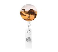 Desert Sand Camel Badge Reel Retractable Badge Holder with Keychain Id Clips for Badges Lightweight Plastic Name Card Holders for Nurses Office Teacher