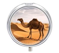 Desert Sand Camel Pill Box Case 3 Compartment Travel Medicine Pill Organizer 3x A Day Portable Vitamin Organizer with Mirror Small Pillbox for Purse & Pocket Cute Daily Medicine Container Metal Vitami