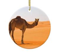Desert Sand Camel Print Christmas Tree Ceramic Hanging Decorative Ornaments – Round Keepsake for Xmas, Home Party, Holiday